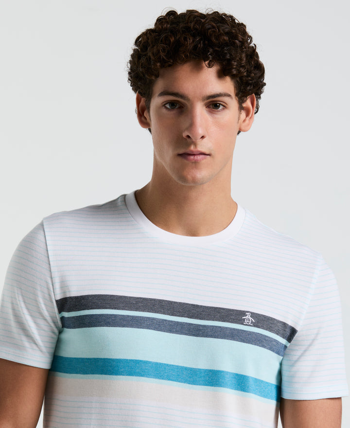 Birdseye Pique Chest Stripe Tee (Bright White) 