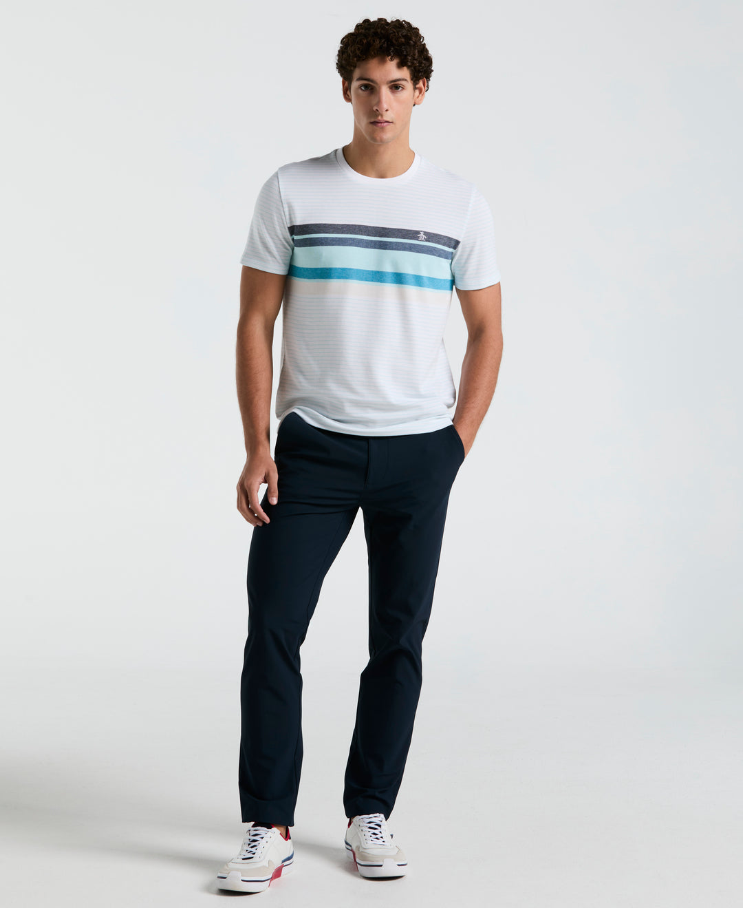 Birdseye Pique Chest Stripe Tee (Bright White) 
