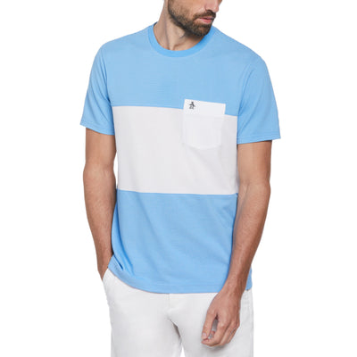 Birdseye Pique Color Block Pocket Tee (Azure Blue) 