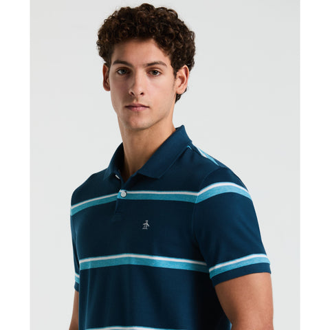 Birdseye Pique Striped Polo-Polos-Blue Wing Teal-XS-Original Penguin