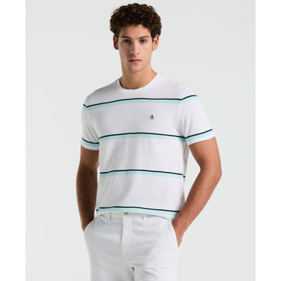 Birdseye Pique Striped Tee-Tees-Bright White-XS-Original Penguin