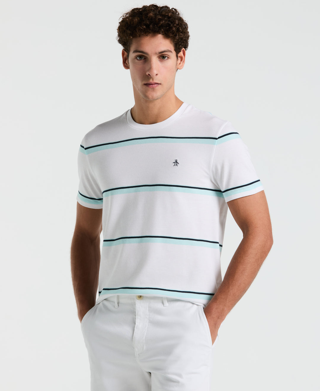 Birdseye Pique Striped Tee (Bright White) 