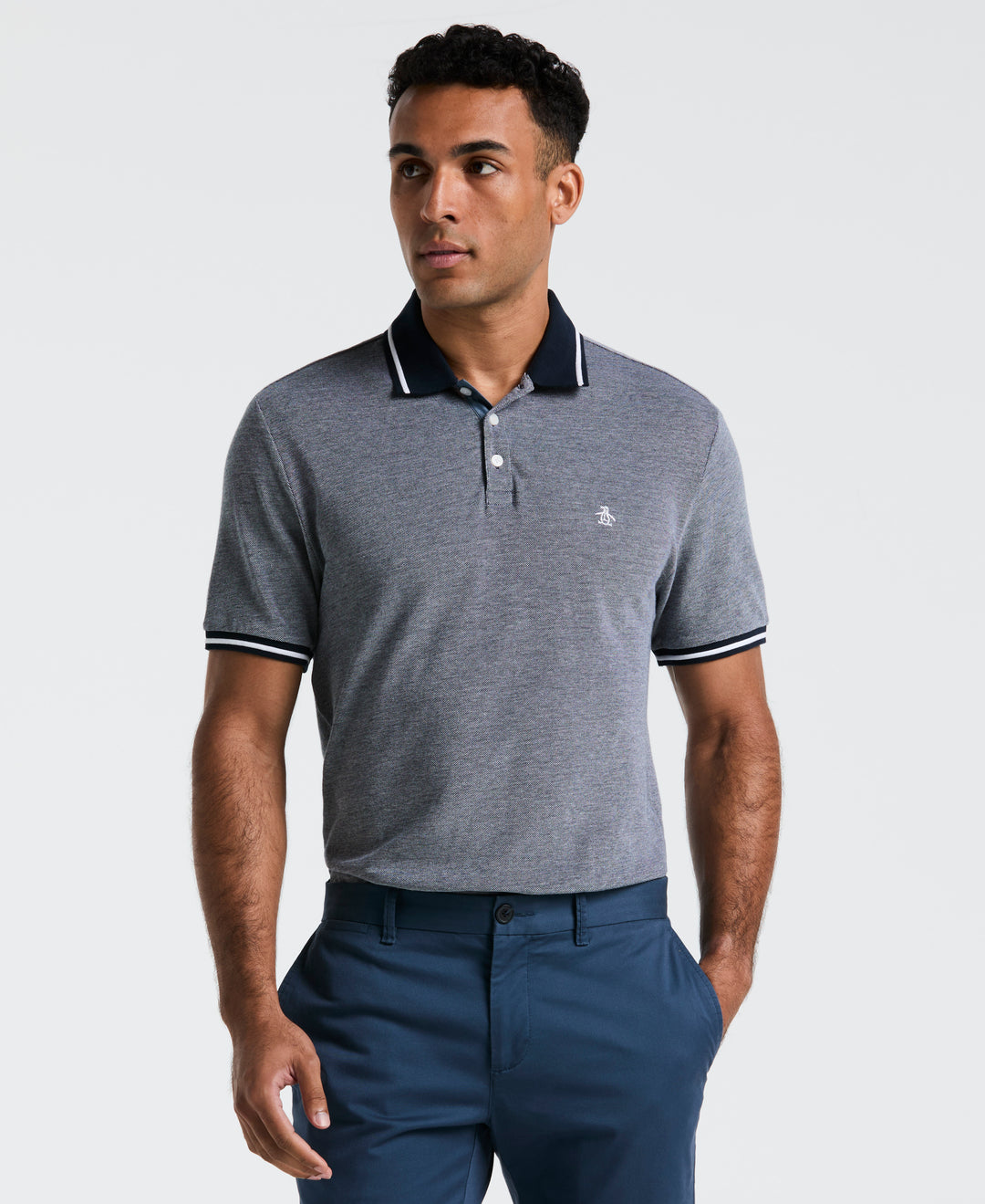 Birdseye Pique Tipped Polo Shirt (Dark Sapphire) 
