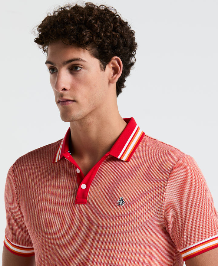 Birdseye Pique Tipped Polo Shirt (Red) 