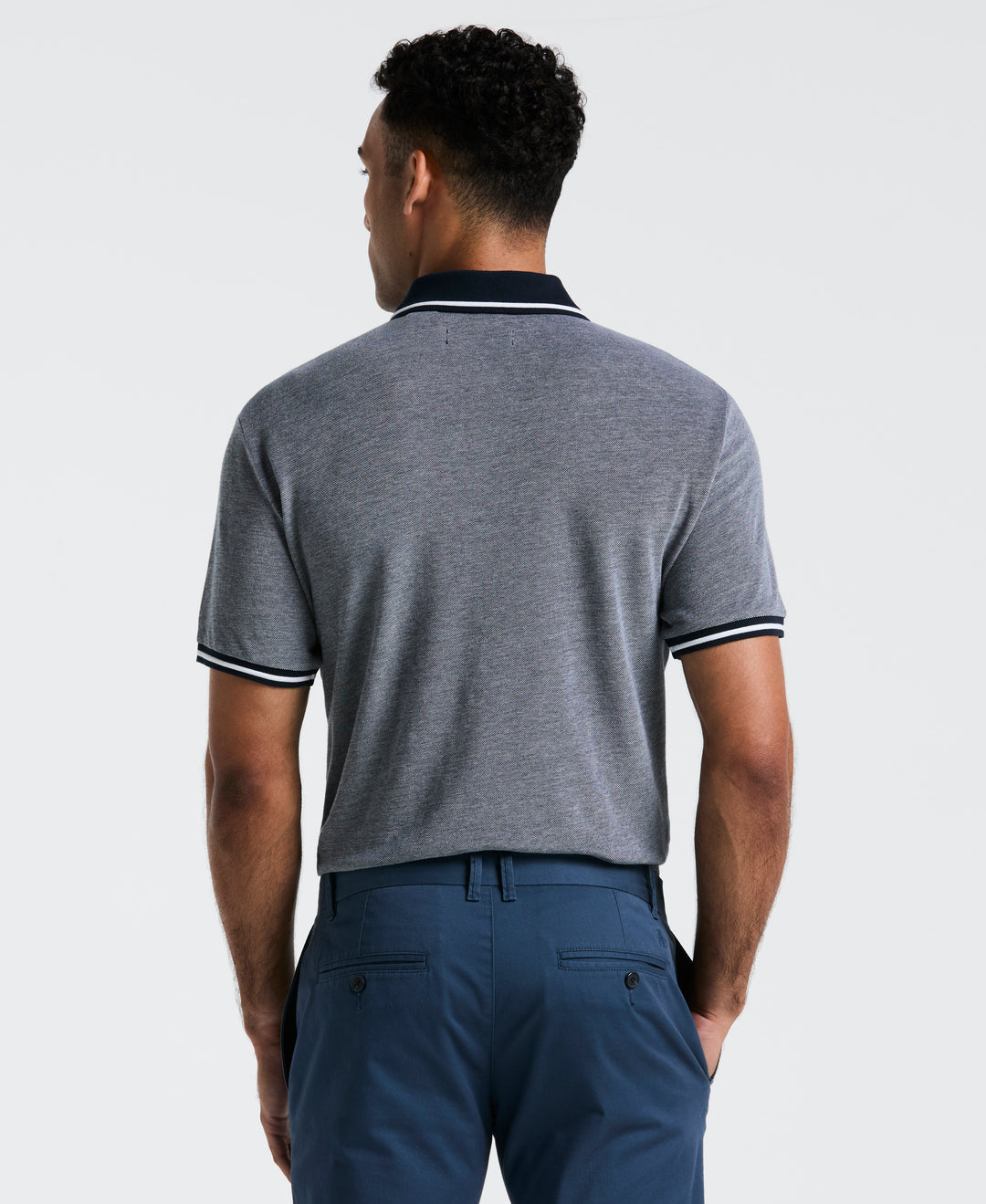 Birdseye Pique Tipped Polo Shirt (Dark Sapphire) 