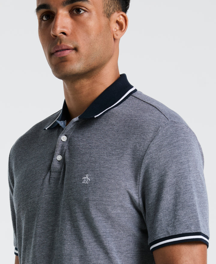 Birdseye Pique Tipped Polo Shirt (Dark Sapphire) 