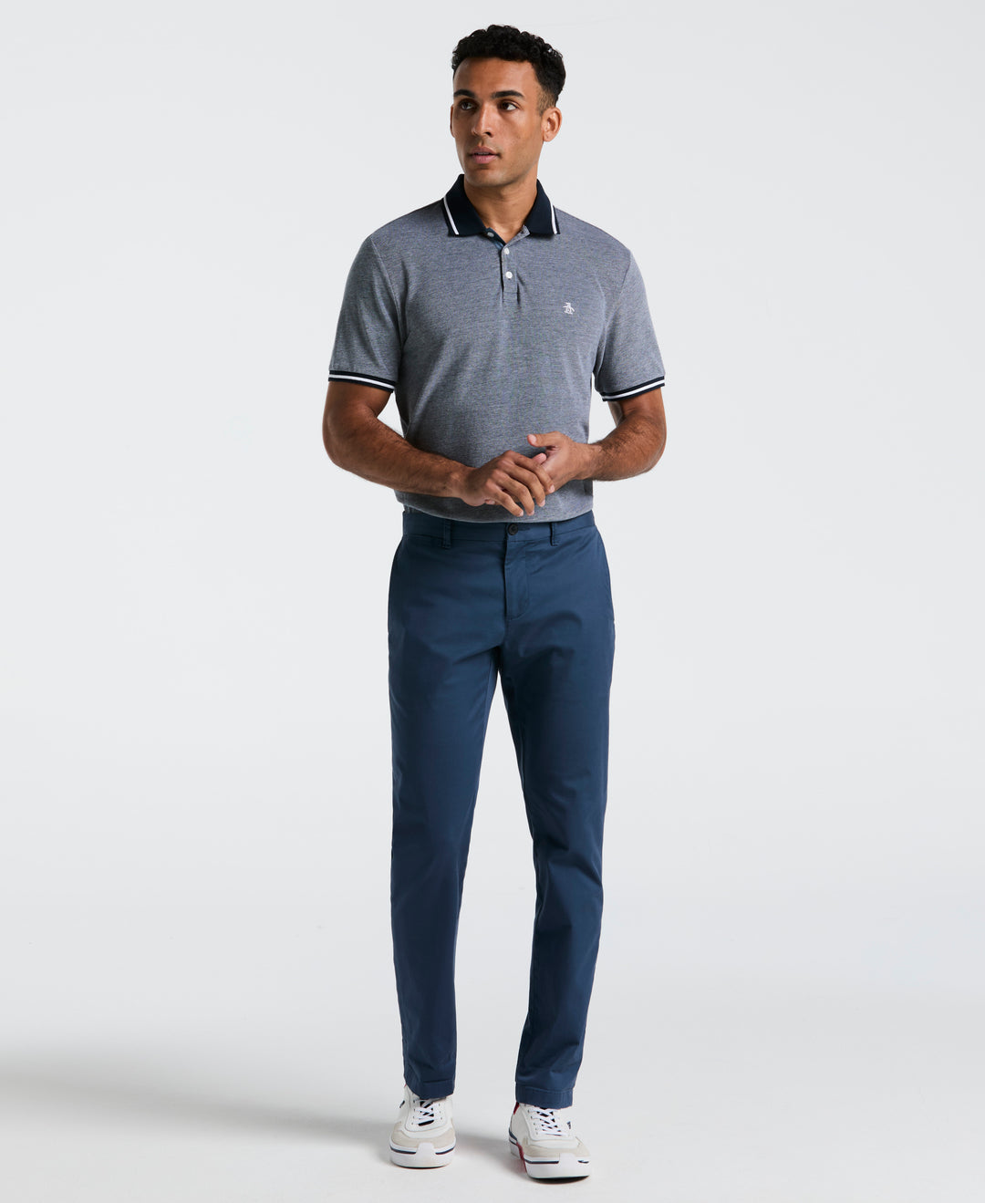 Birdseye Pique Tipped Polo Shirt (Dark Sapphire) 