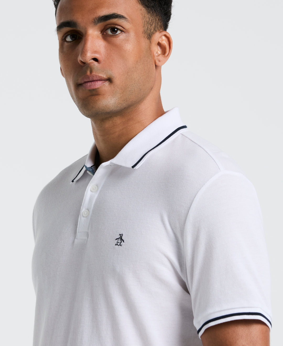 Birdseye Pique Tipped Polo Shirt (Bright White) 
