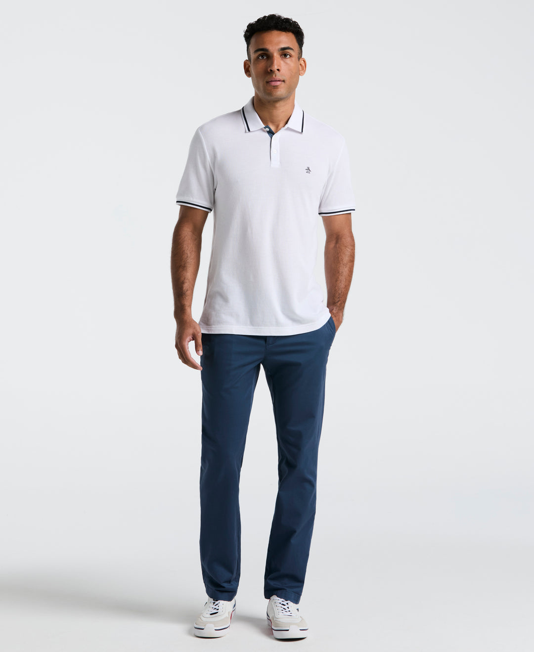 Birdseye Pique Tipped Polo Shirt (Bright White) 