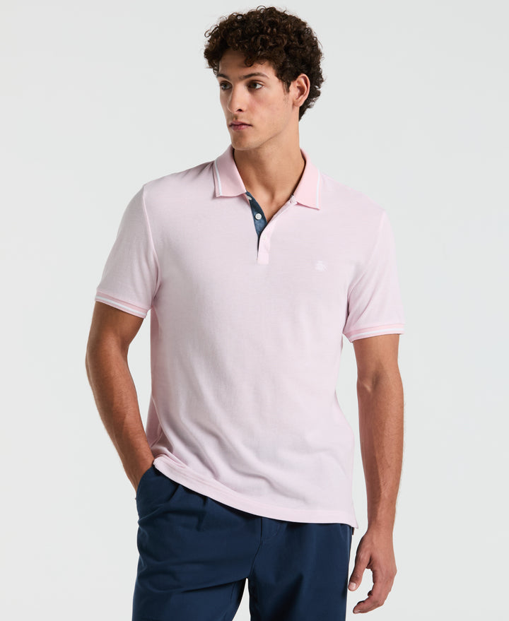 Birdseye Pique Tipped Polo Shirt (Parfait Pink) 