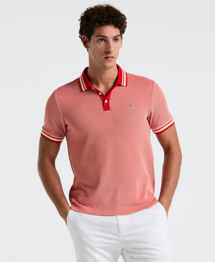 Birdseye Pique Tipped Polo Shirt (Red) 