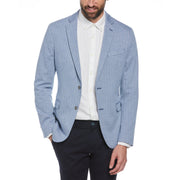 Blue Herringbone Knit Blazer (Blue) 