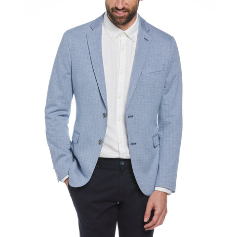 Blue Herringbone Knit Blazer (Blue) 