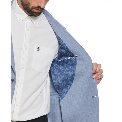 Blue Herringbone Knit Blazer (Blue) 