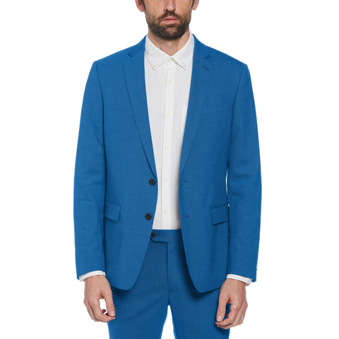 Blue Textured Wool Blend Two Piece Suit (Blue) 