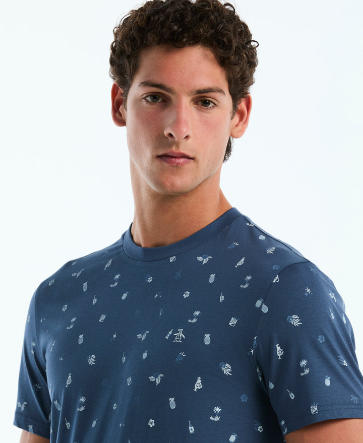 Botanical Drinks Print Cotton Tee (Sargasso Sea) 