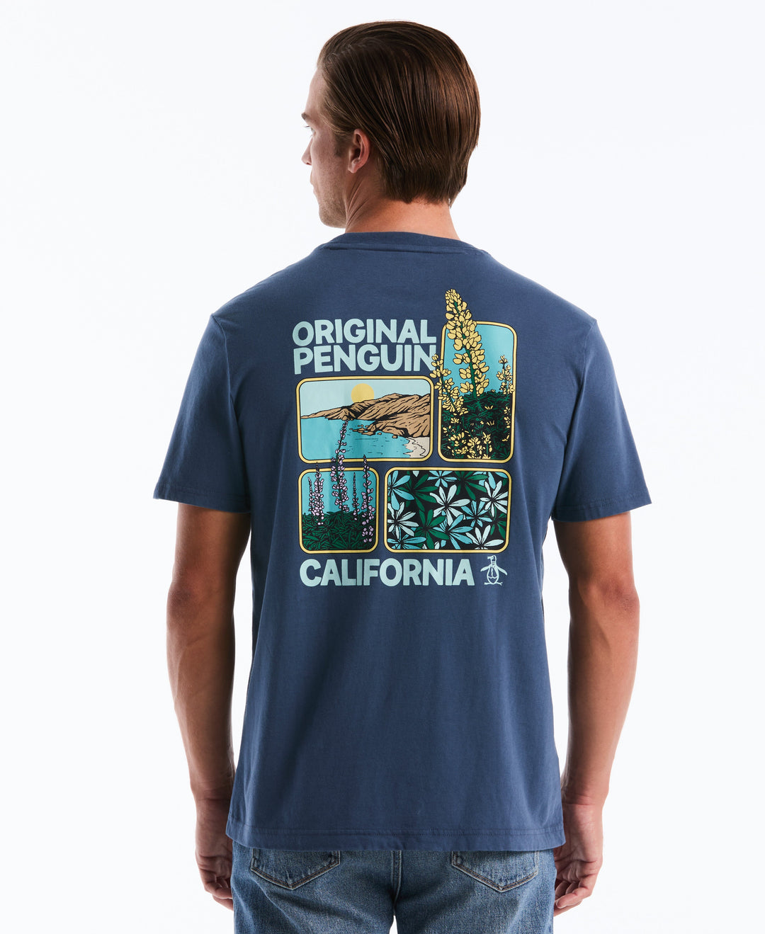 Men's Cotton Cali Flowers Graphic Tee (Sargasso Sea) 