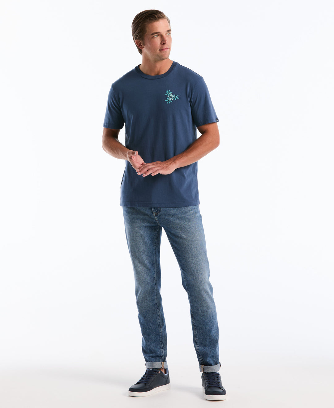 Men's Cotton Cali Flowers Graphic Tee (Sargasso Sea) 