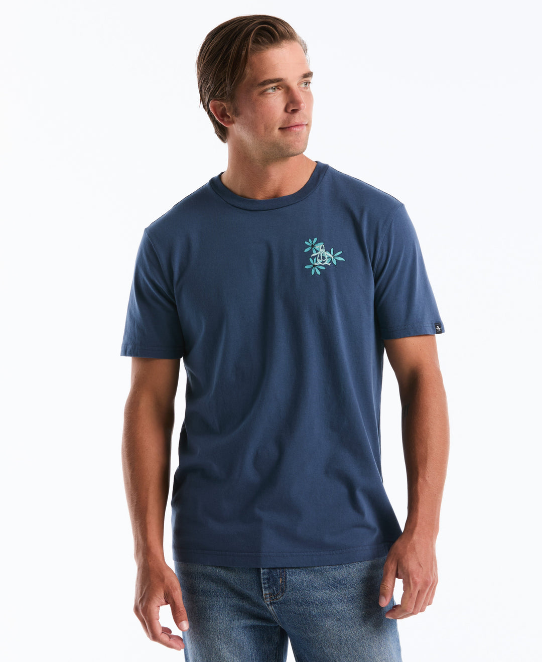 Men's Cotton Cali Flowers Graphic Tee (Sargasso Sea) 