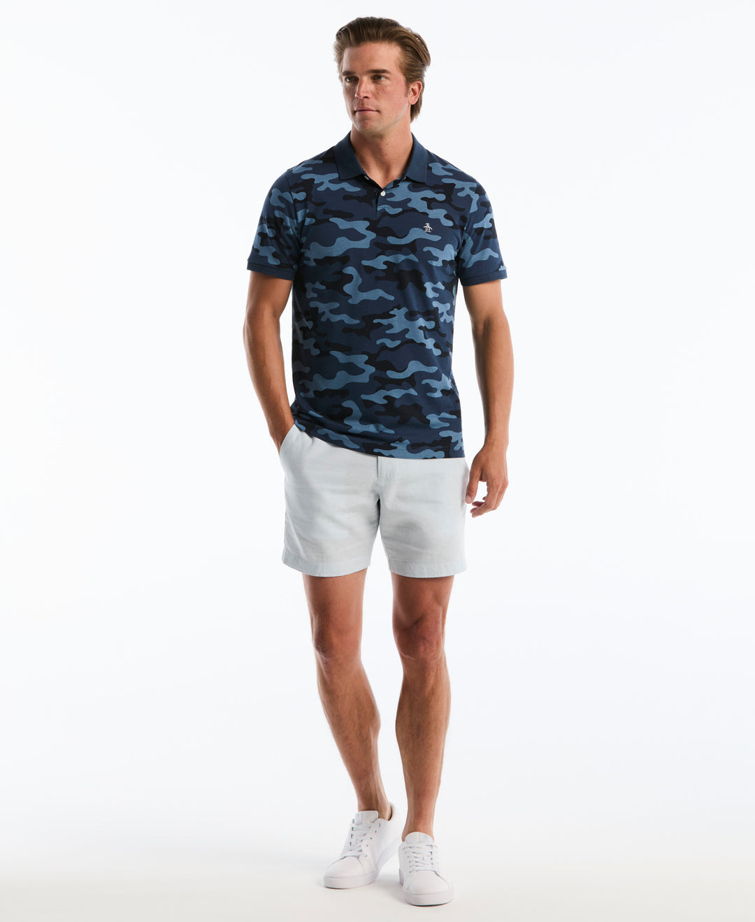 Cotton Camo Print Polo (Sargasso Sea) 