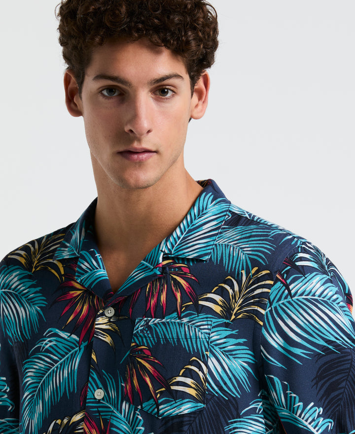 Camp All-Over Print Palm Leaf Shirt (Sargasso Sea) 