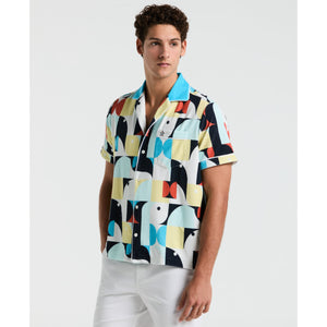 Short Sleeve Camp Allover Terry Pengineereduin Deco Shirt (Horizon Blue) 