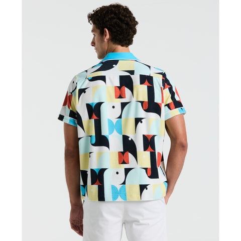 Short Sleeve Camp Allover Terry Pengineereduin Deco Shirt (Horizon Blue) 
