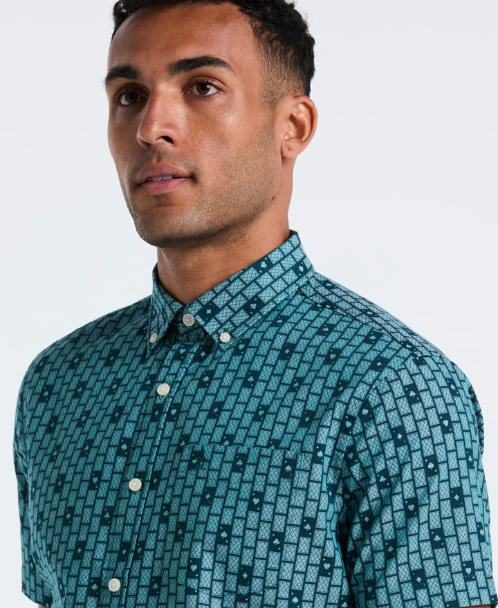 Cards Print Chambray Shirt (Reflecting Pond) 