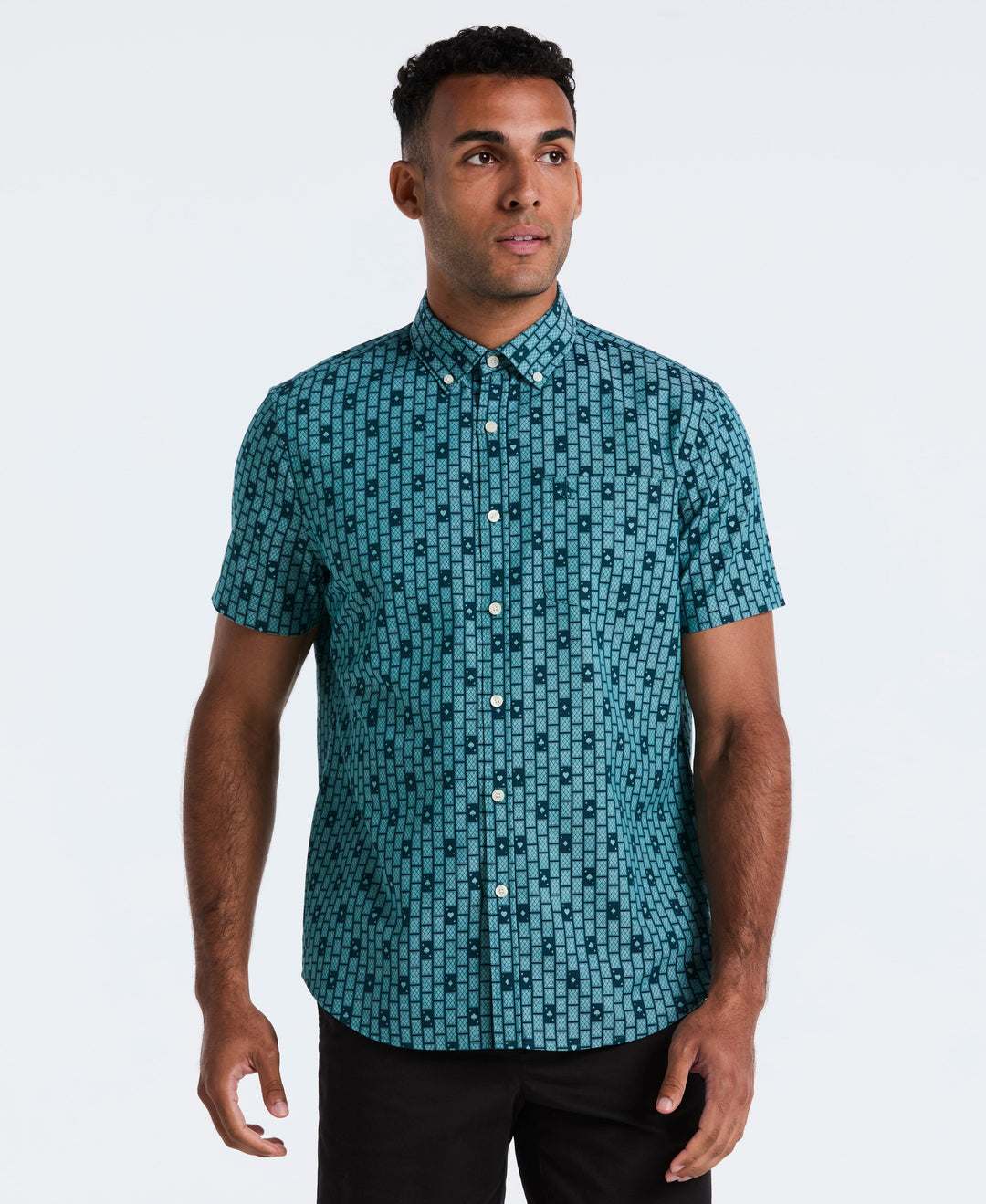 Cards Print Chambray Shirt-Shirts-Reflecting Pond-XS-Original Penguin