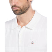 Cashmere-Like Cotton Plaid Polo Sweater (Bright White) 