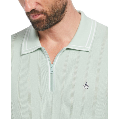 Cashmere-Like Cotton Tipped Short Sleeve Polo Sweater (Silt Green) 