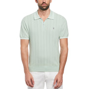 Cashmere-Like Cotton Tipped Short Sleeve Polo Sweater (Silt Green) 