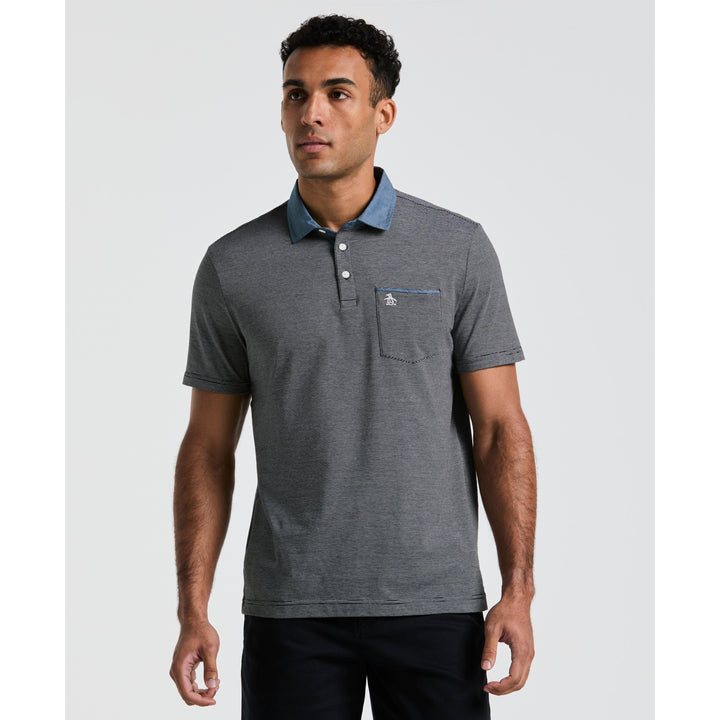 Chambray Collar Polo (True Black) 