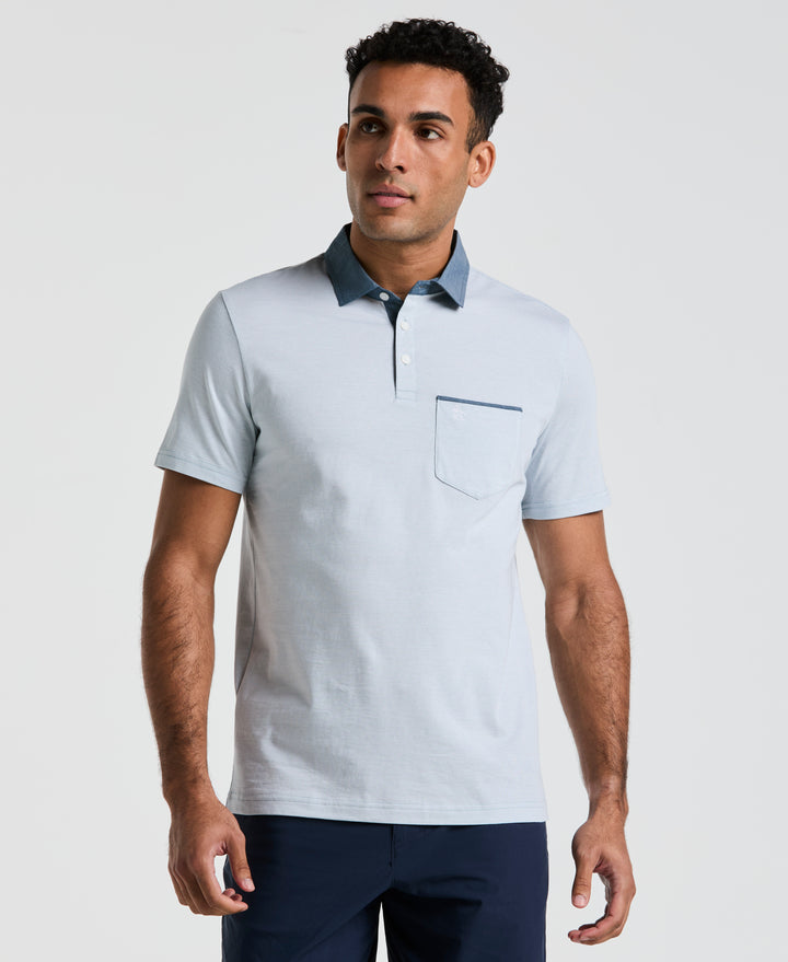 Chambray Collar Polo (Bright White) 