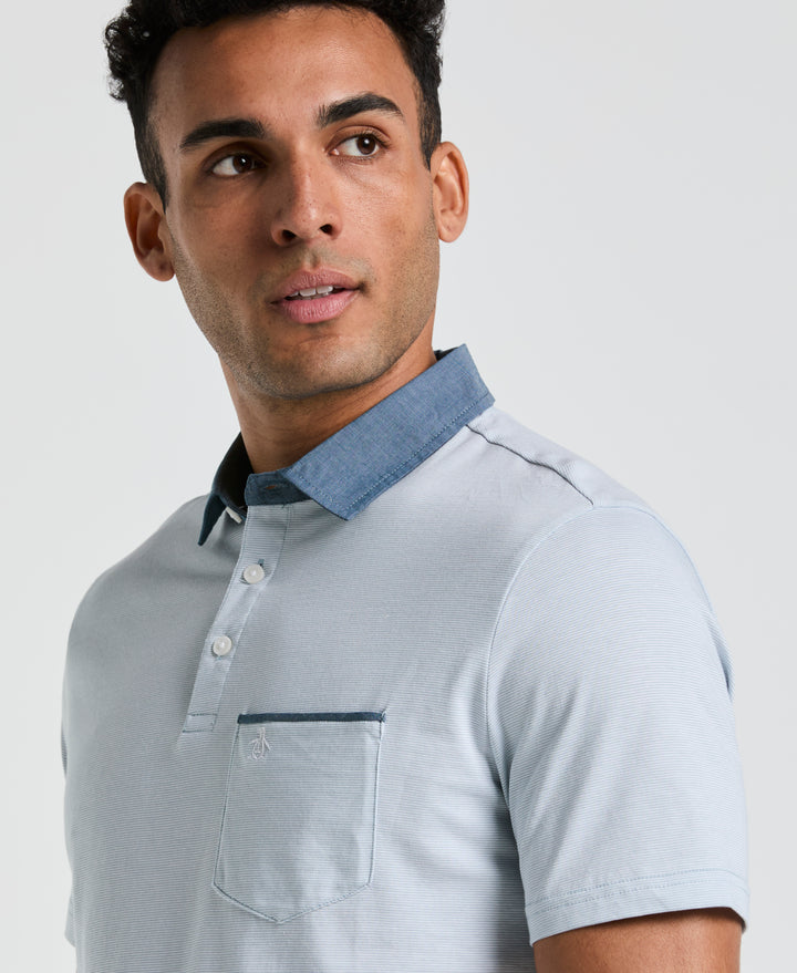 Chambray Collar Polo (Bright White) 