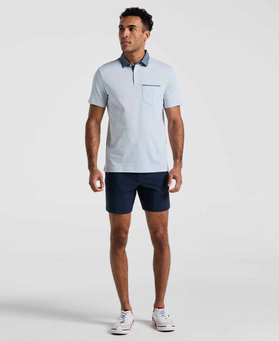 Chambray Collar Polo (Bright White) 