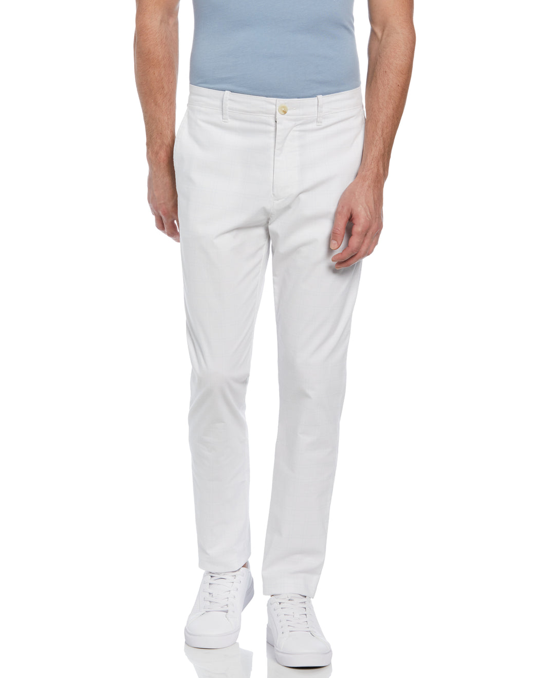 Cotton Blend Check Pattern Slim Fit Chino (Bright White) 