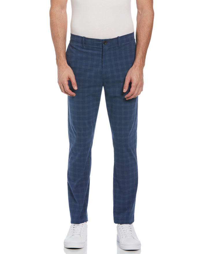 Cotton Blend Check Pattern Slim Fit Chino (Sargasso Sea) 
