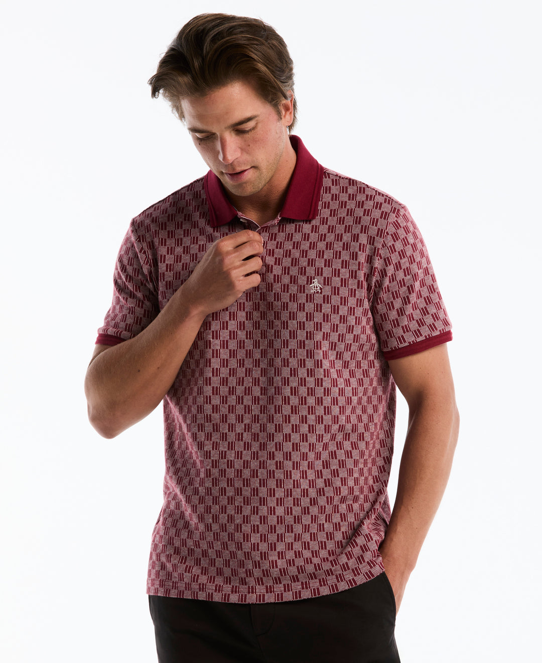 Checkered Jacquard Polo-Polos-Cabernet-XS-Original Penguin