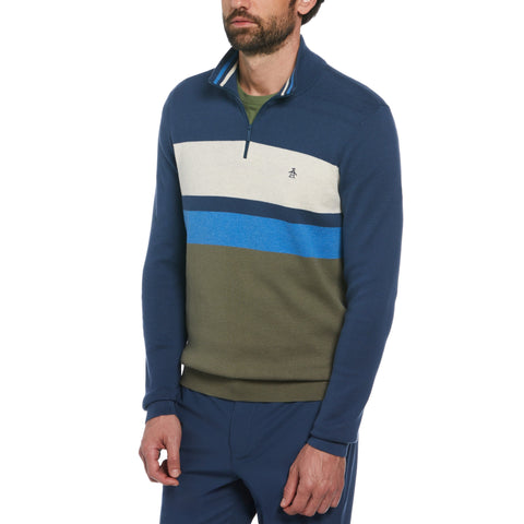 Chest Stripe 1/4 Zip Sweater (Dusty Olive) 