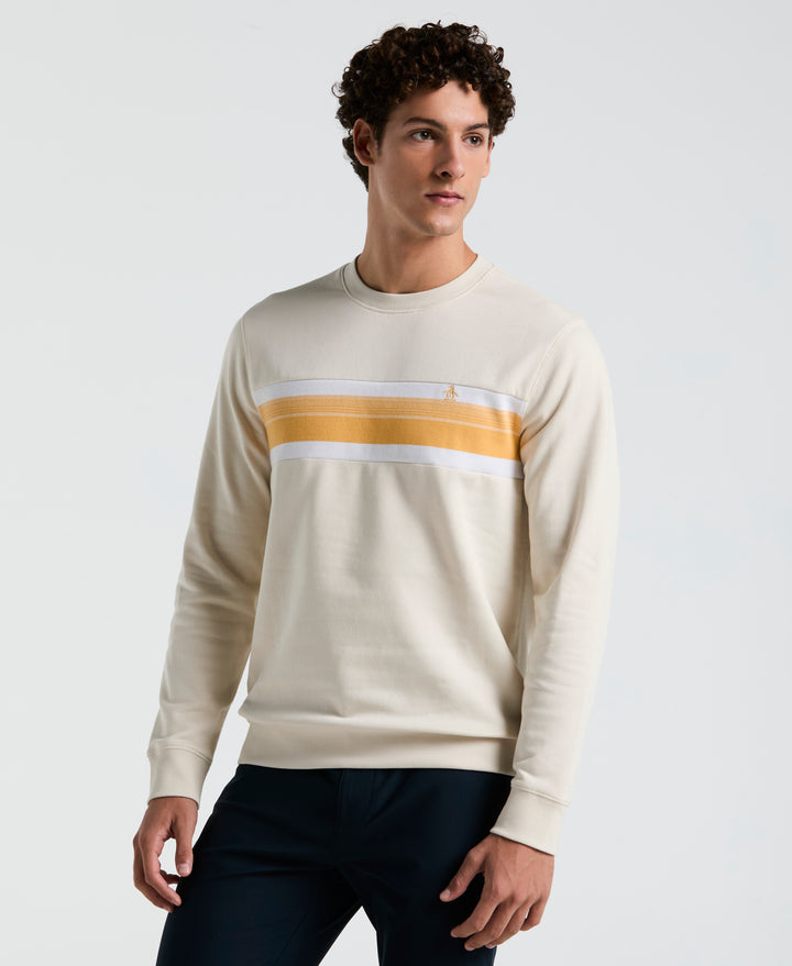 Fleece Chest Stripe Crew Neck Sweater (Birch) 