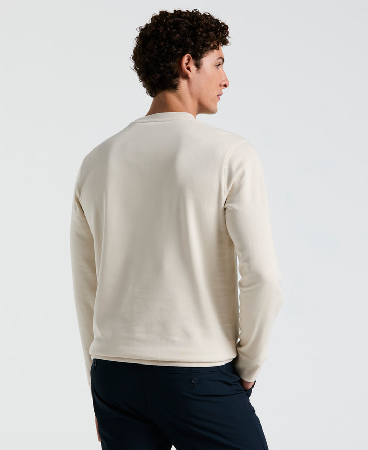 Fleece Chest Stripe Crew Neck Sweater (Birch) 