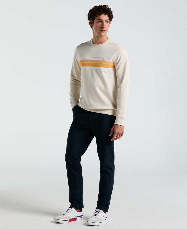 Fleece Chest Stripe Crew Neck Sweater (Birch) 