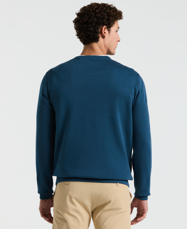Fleece Chest Stripe Crew Neck Sweater (Blue Wing Teal) 
