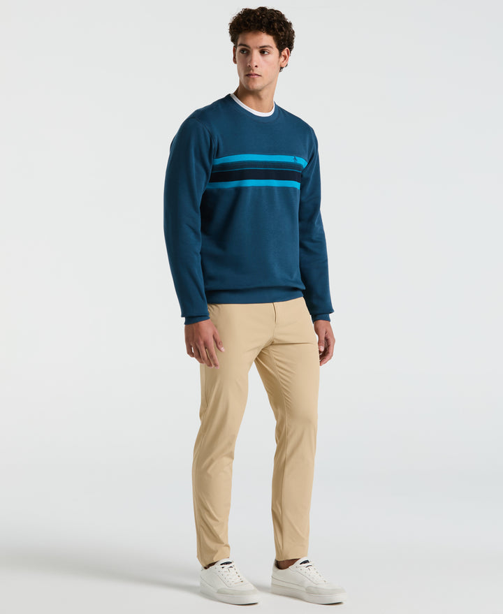 Fleece Chest Stripe Crew Neck Sweater (Blue Wing Teal) 