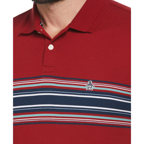 Chest Stripe Interlock Polo Shirt (Red Dahlia) 
