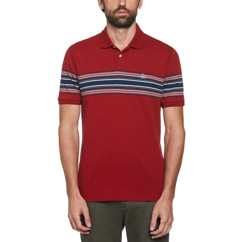 Chest Stripe Interlock Polo Shirt (Red Dahlia) 