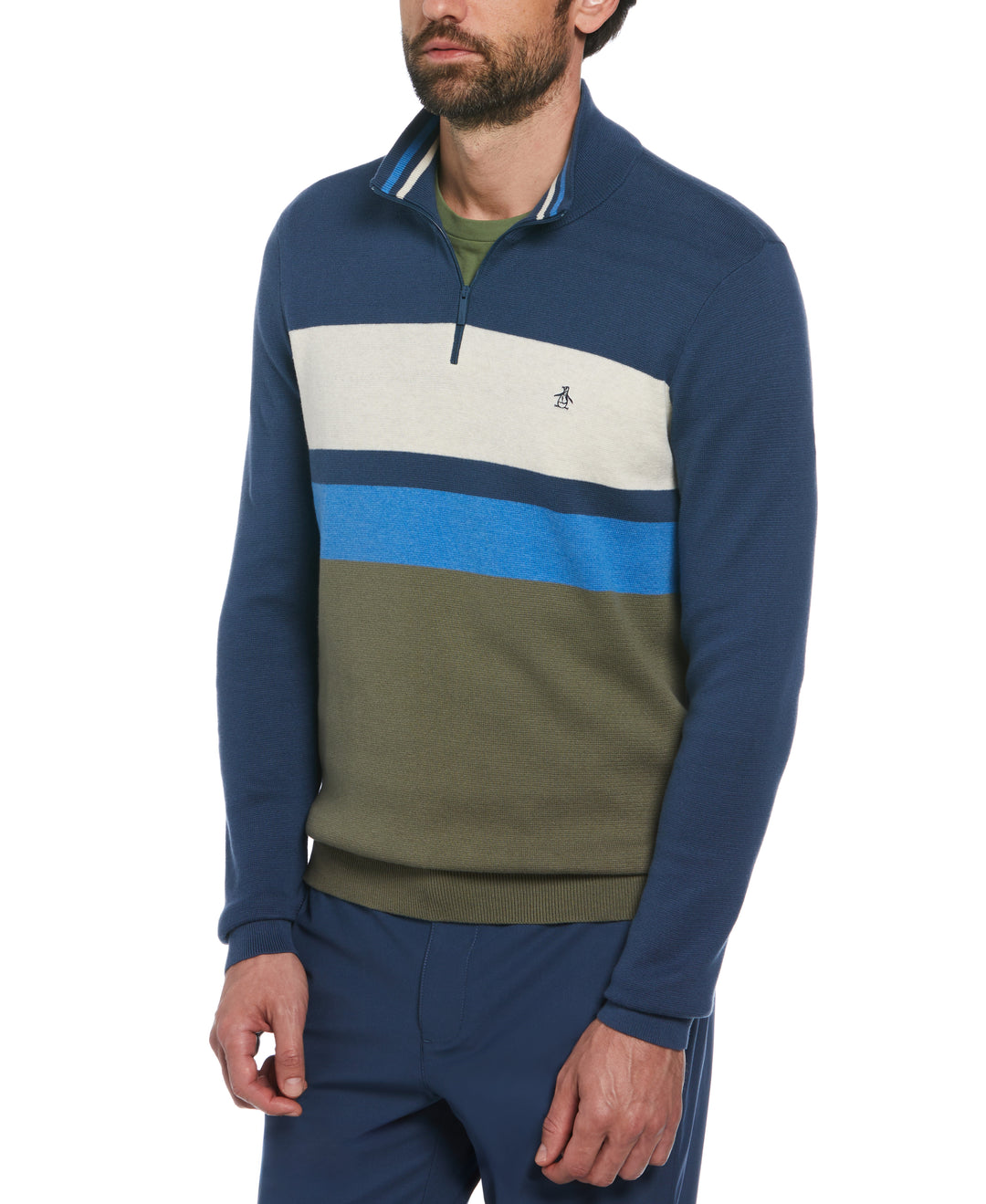 Chest Stripe 1/4 Zip Sweater (Dusty Olive) 