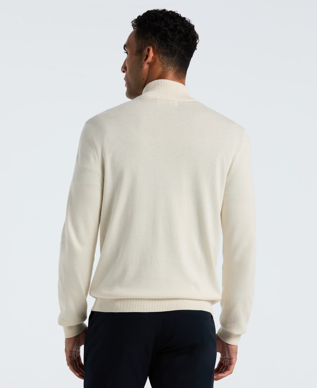 Cotton Engineered Chest Stripe 1/4 Zip Sweater (Birch) 