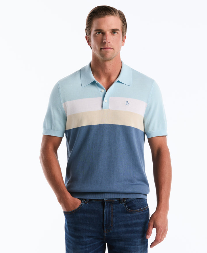 Cotton Chest Stripe Sweater Polo (Cool Blue) 